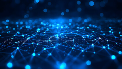 Abstract blue digital network background with glowing data connections and technology pattern