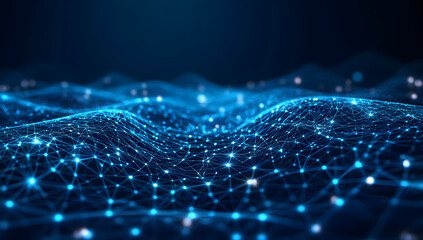 Futuristic digital network with glowing blue connections and abstract technology background