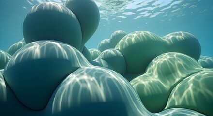 Fototapeta premium Mesmerizing Abstract Underwater Landscape with Smooth Organic Forms and Caustic Light Patterns