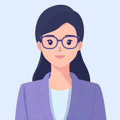 Modern female professional avatar in flat vector style with glasses and blazer