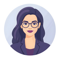 Modern businesswoman avatar with glasses and professional suit in flat vector style