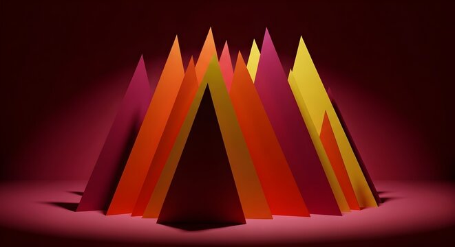 Vibrant abstract geometric triangles in warm colors creating a modern minimalist art composition