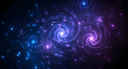 Fototapeta premium Vibrant Glowing Spiral Galaxies in Deep Cosmic Space with Nebulae and Twinkling Stars Abstract