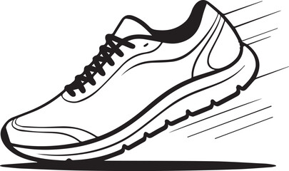 Dynamic running shoe silhouette with speed lines representing motion and performance for athletic concepts and sports designs vector
