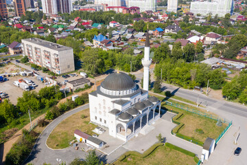 Copper mosque named after Imam Ismail al-Bukhari. View from above. Russia