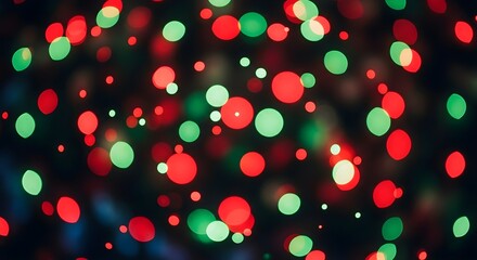 Vibrant Red and Green Bokeh Lights: Festive Holiday Background of Blurred Christmas Illumination