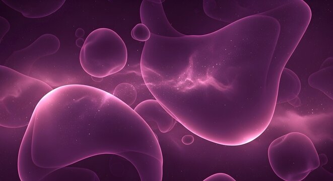 Vibrant Purple and Pink Abstract Liquid Shapes Interacting in a Dynamic, Luminous Cosmic Environment