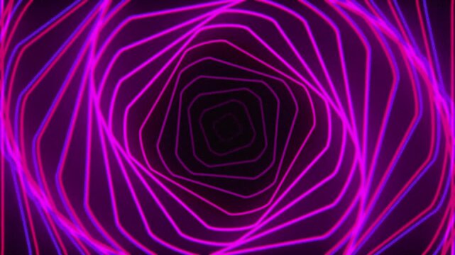 Vibrant pink and purple neon hexagon tunnel creating a futuristic abstract geometric light corridor for a sci-fi background - Powered by Adobe