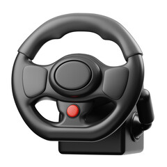 Black Gaming Steering Wheel with Red Button and Transparent Background for Immersive Driving Simulation