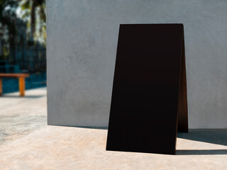 Blank black Board Sign stand Mock up Signage shop logo store front Cafe Business