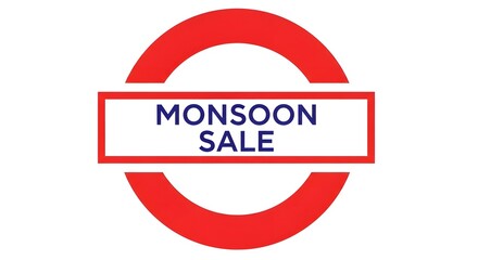 Monsoon sale text in a red circle and rectangle logo, isolated on white background