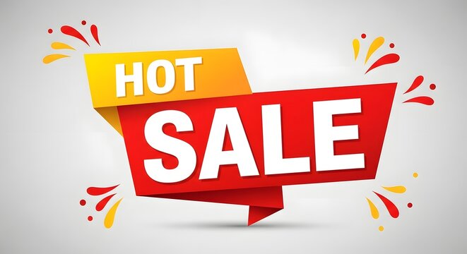 Hot sale banner with vibrant colors and confetti, perfect for advertising promotions and discounts