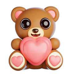 Adorable 3D Cartoon Teddy Bear Holding Pink Heart With Love And Affection On Transparent Background