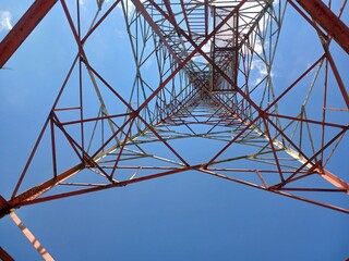 Telecommunication Antenna receiver on Gunung Medan cell phone tower with 4G base station transceiver