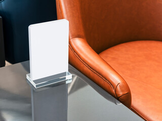 Mock up Menu frame on Table Bar restaurant cafe Blank white sign stand 