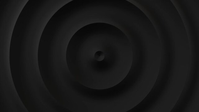 Black concentric ripples, circles spreading on the water, hypnotizing liquid dark 4k looped animation, 3d render illustration.