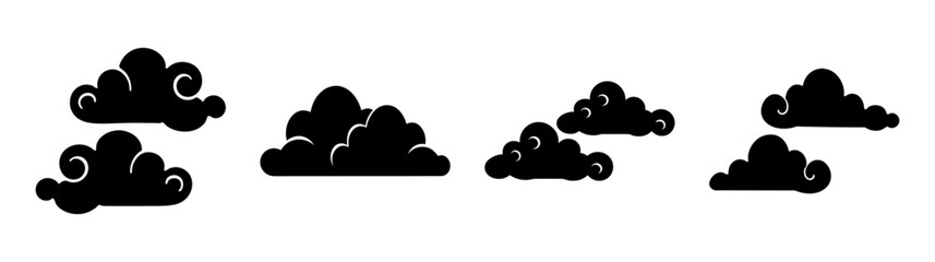 Fototapeta premium Setofsixdistinctblackcloudshapesforgraphicdesignelementsanddecorativeaccents