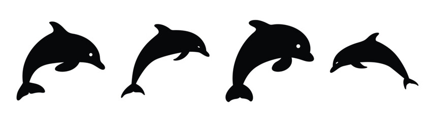 Fourenergeticblackdolphinsleapingjoyfullyinsequencecreatingadynamicunderwaterscene