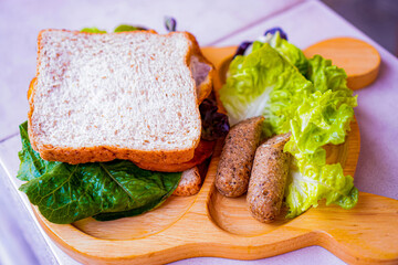 Vegetarian Breakfast Set with Sandwich and Vegan Sausage