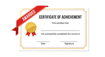 Certificate of Achievement with Red Ribbon and Gold Seal