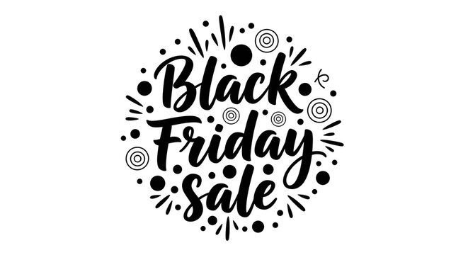 Black friday sale text with decorative elements, isolated on white background