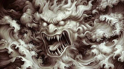 Mythical Sea Creature in Vintage Engraving Style