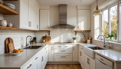 Modern Kitchen Interior Featuring White Cabinets and Natural Light in Cozy Design