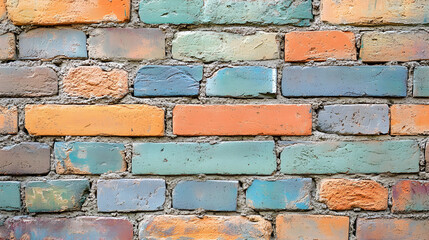 Colorful brick wall with earthy pastel tones and textured surface background