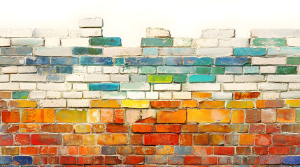 Colorful brick wall gradient from warm to cool tones with artistic texture