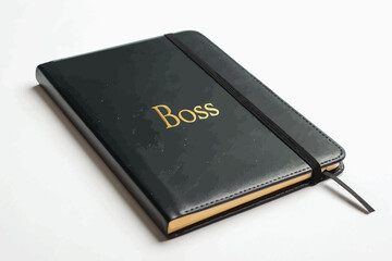 Black Leather Notebook with Gold " Boss" Inscription