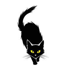 Obraz premium Elegant black cat with piercing yellow eyes prowling forward, perfect for Halloween designs, spooky themes, and captivating pet-related projects