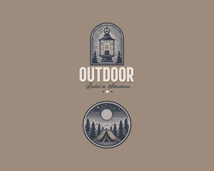 Outdoor mountains Summer Camp badges or Patches. vector emblem designs.