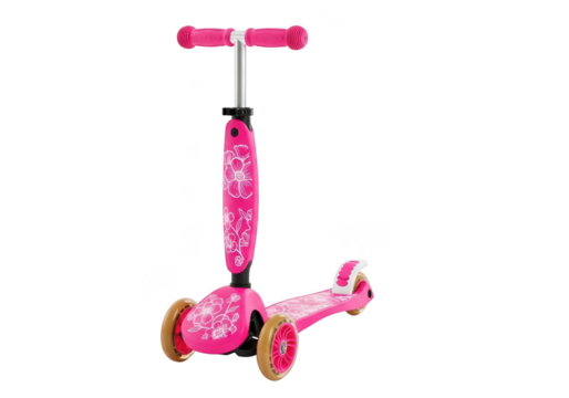 Pink scooter isolated on transparent background for kids to play and have fun