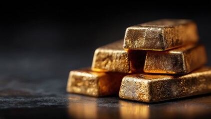 Gold Bars Bullion Stacked Illuminated by Spotlight Against Dark Background for Financial Banner Design