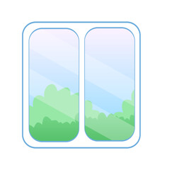 Stylized Window View: Green Foliage and Gradient Sky.