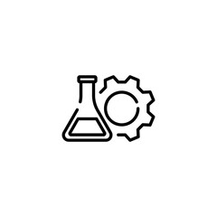 Chemical Industry linear icon. Flask and gear thin line editable stroke illustration. Contour symbol. Vector isolated outline drawing. vector illustration, eps 10