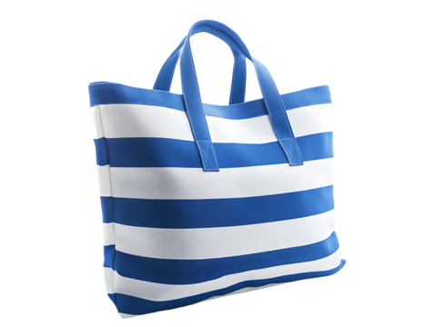 Blue and White Striped Beach Bag with Handles tote isolated on a transparent background