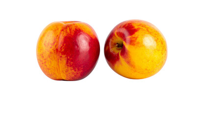 Fototapeta premium Pair of colorful nectarines with glossy skin, isolated on transparent background