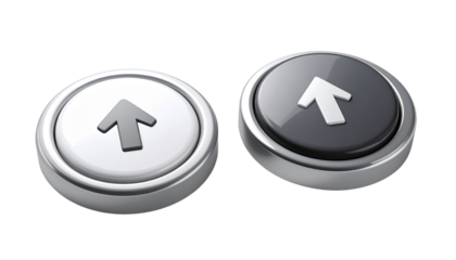 Pair of digital upload buttons with white arrows, isolated on transparent background