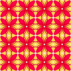 Seamless pattern with pink flowers and yellow background
