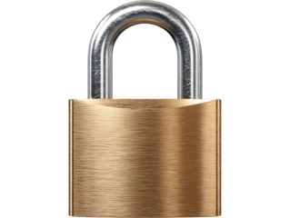 Brass Padlock With Silver Shackle security safety isolated on a transparent background