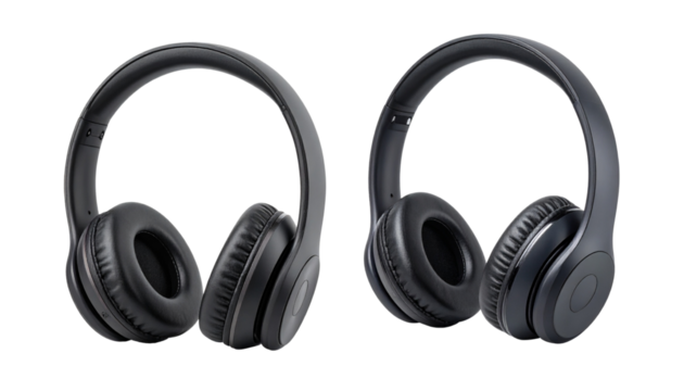 Pair of green and black noise-canceling headphones, isolated on transparent background