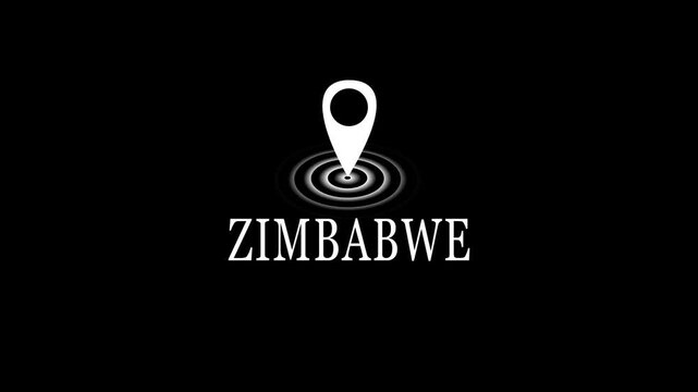 ZIMBABWE Location Pin Animation | Glowing Map Marker with Ripple Effect on Black Background. 
Location pin icon with radio wave animation.