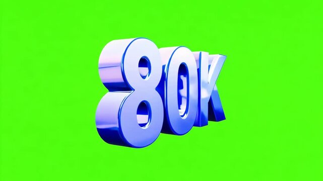 Shiny 3d '80k' text animation against a green screen background