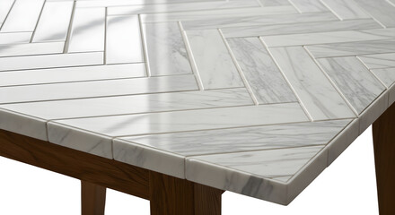 Marble table with herringbone pattern isolated on transparent background