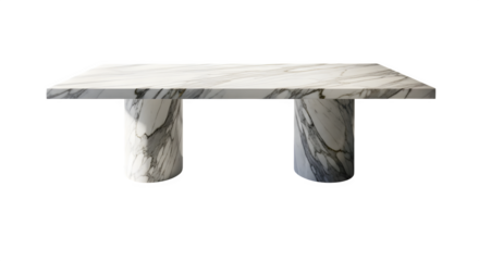 Elegant marble dining table isolated on transparent background for modern interiors