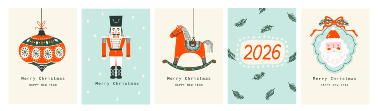 Set Christmas cards with christmas elements. Vecto