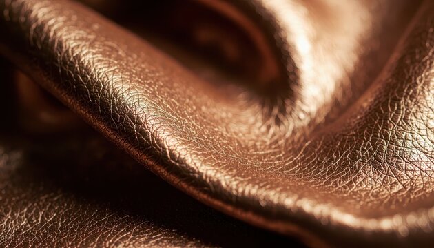 Close up of luxurious metallic copper fabric with elegant folds and texture