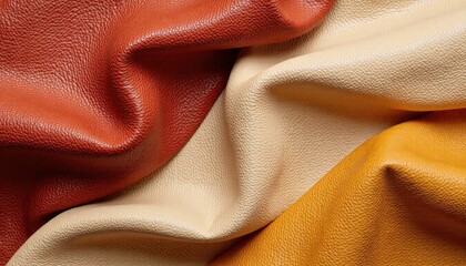 Fototapeta premium Close up of textured leather fabric in warm earthy tones and natural light