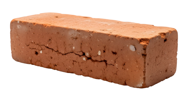 Single red brick isolated on transparent background, a common building material